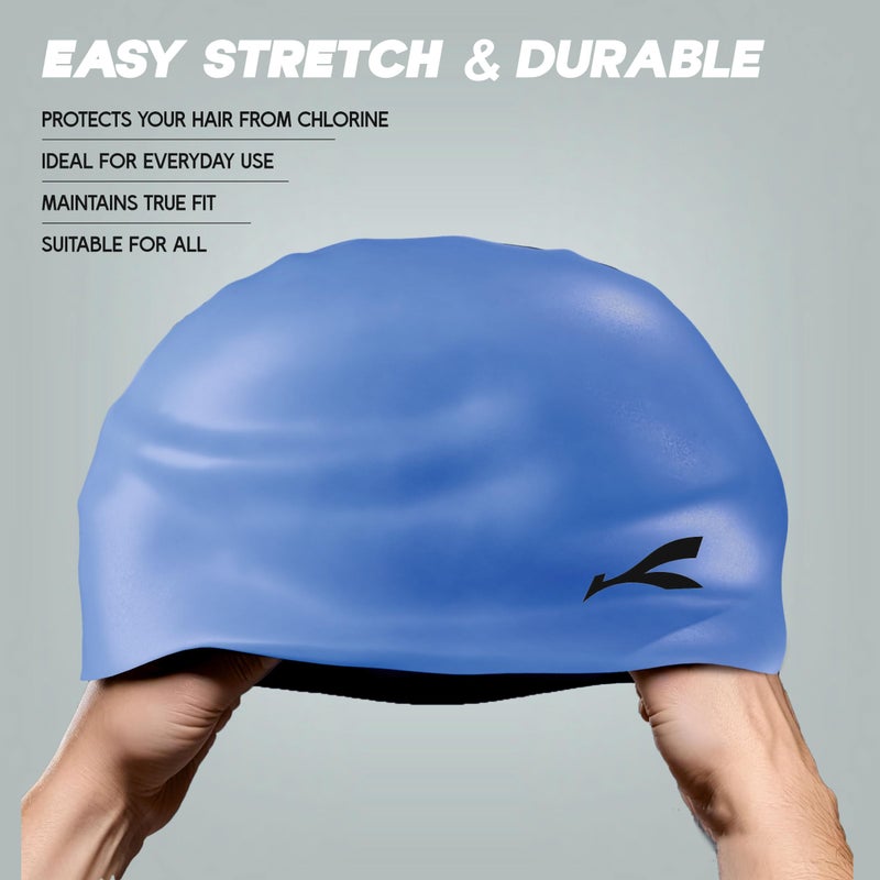 KONEX Bubble Designed Waterproof Silicone Premium Swimming Cap for Men & Women | Stretchable & Quick-Dry | Prevents Hair Pull & Chemical Damage | Ideal for Children & Adults (Blue) - Image 3